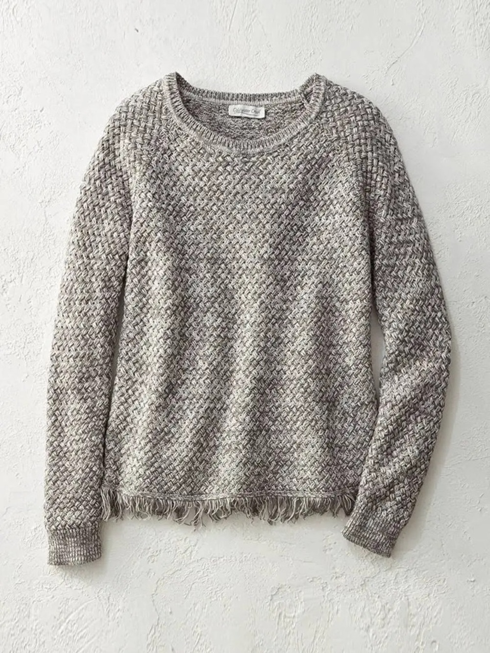 Coldwater Creek Marled Gray Crewneck Sweater with Fringe Hem NWOT